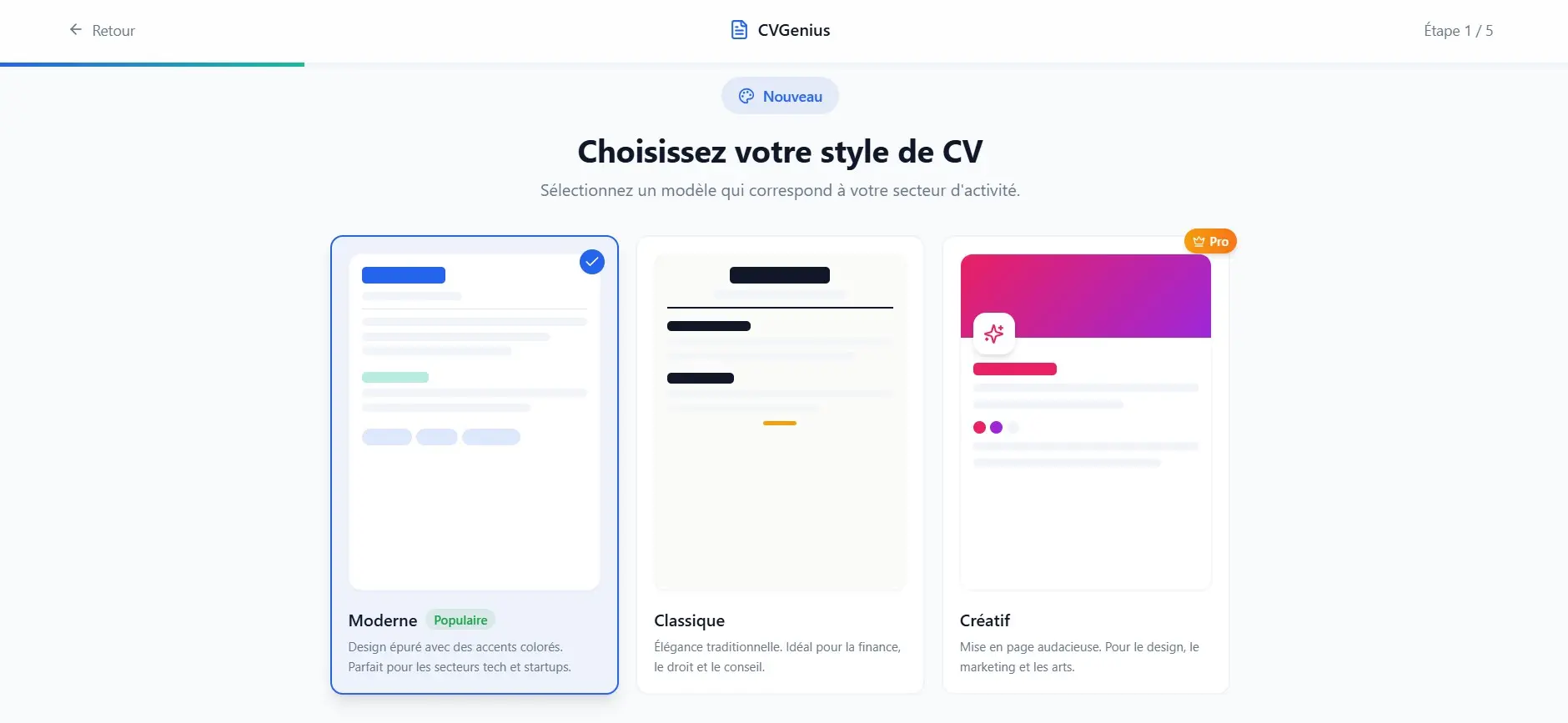 CVGenius — Outil intelligent de création de CV pour les professionnels.